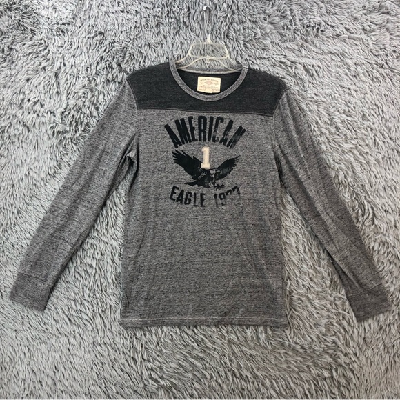 American Eagle Outfitters Other - American Eagle Outfitters Shirt Men XS Heathered Gray Logo Spellout Long Sleeve